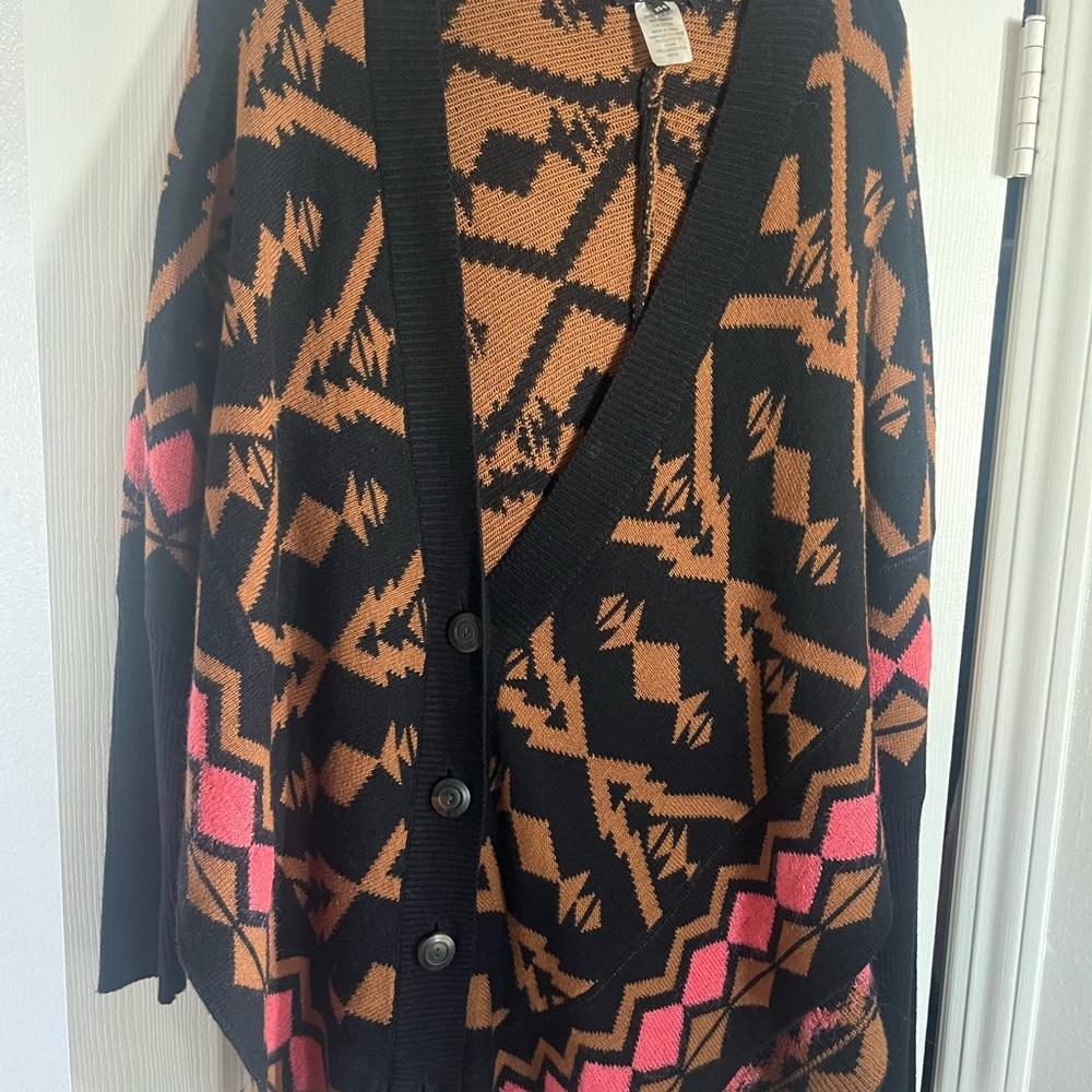 Black and Brown Geometric Cardigan Sweater